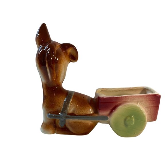 VTG Planter Ceramic Pottery Kitschy Donkey Burro Pulling Wagon Cart - Picture 3 of 14